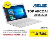 PRABANGUS ASUS X756 / 17.3" EKRANAS / 1TB / DAILUS IR GALINGAS NEŠIOJAMAS K